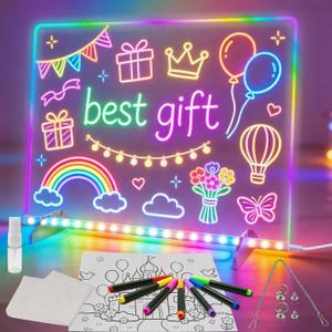 Led Note Board with Colors,16''Drawing Tablet,6 Modes & 8 Colors Light Up Drawing Board,Kids Toy with 13 Light Effects,Birthday Holiday Day Gifts for Girls & Boys Age 3+,Tracing Book（White）