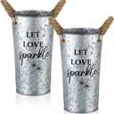 2 Pcs Wedding Sparklers Galvanized Metal Buckets 9.8 Inch Let Love Sparkle Sparklers Wedding Send Off Buckets for Anniversary Engagement Bridal Shower, Excluded Sparkler(Classic Style)