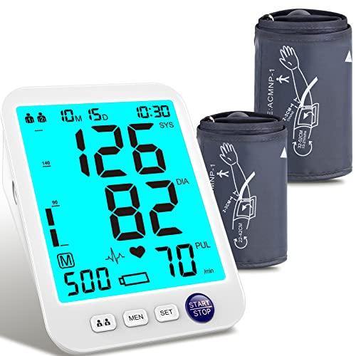 Blood Pressure Monitor-Automatic Blood Pressure Machine XL Cuff for Big Arms 13-21”-Medium/Large Cuff 9"-17" Extra Large Backlit LCD Two User 1000 Mem (Blue