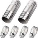 Stainless Steel 304 Hose Barb Fitting Union 1-1/4" Barbed x 1-1/4" Barbed Splicer Mender Coupler with Hose Clamp (Pack of 2)