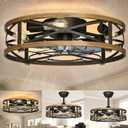 Caged Ceiling Fan with Lights,20in Low Profile Ceiling Fan, Small Rustic Industrial Farmhouse Ceiling Fans with Lights,Reversilbe Flush Mount Fandaliers Fan Light Ceiling Fixture for Bedroom Kitchen