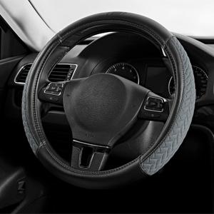 Skechers Steering Wheel Cover, Max Cushioning Leather Steering Wheel Cover Universal Fit 14" 1/2-15" Car Wheel Protector for Men Women Fit Suvs, Vans, Sedans, Car, Trucks, Gray (Grey)