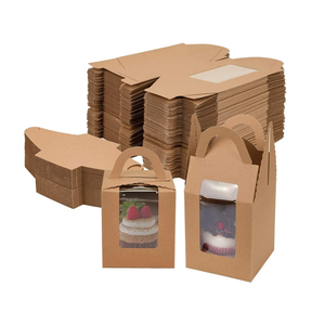 Jucoan 100 Pack Cupcake Box, Kraft Paper Individual Cupcake Container with Window and Handles, Bulk Single Cupcake Packaging Box for Muffin, Cocoa Bomb, Party Favor Pastry Treat Boxes