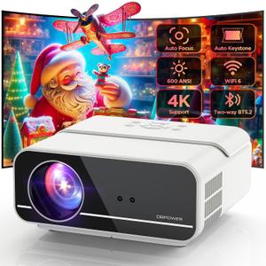 [Auto Focus/Keystone] DBPOWER Projector 4K with 5G WiFi and Bluetooth, FHD Native 1080P Outdoor Movie Projector with 4P4D/PPT/Zoom, Mini Home Projector Compatible w iOS/Android/HDMI/TV Stick