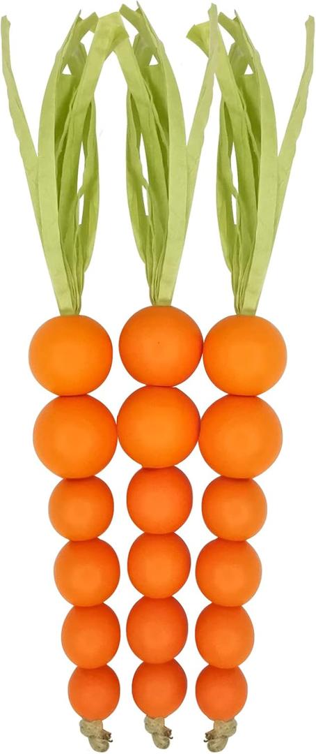 Beaded Carrot Spring Wood Tiered Tray Decorations Easter Beaded Garland Farmhouse Home Decors, 3 PCS