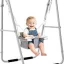 FUNLIO U-Shape Swing Set for Toddlers 6-36 Months, Heavy Duty Metal Frame with 2 Sandbags & 4 Anti-Slip Pads, Easy to Assemble & Store, Foldable & Portable Toddler Swing for Indoor/Outdoor-Gray