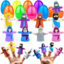 8 Pack Easter Eggs Filled Religious Finger Puppets Little Jesus Figures Toy Easter Basket Stuffers,Nativity Bible Toys Christian Easter Gift for kids Boys Girls Resurrection Egg Hunt Party Favors Gift