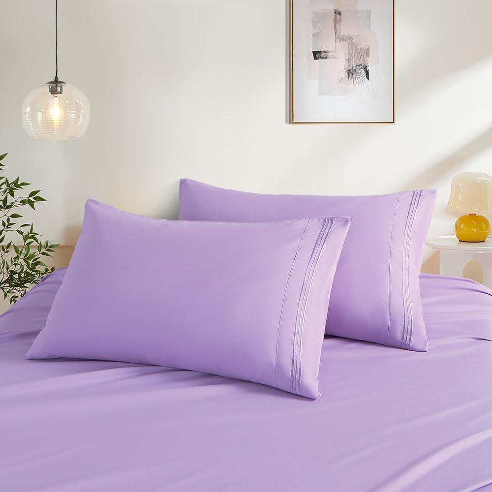 King Pillow Cases Set of 2, Light Purple Pillow Covers Soft Microfiber Pillowcases Comfortable Breathable and Non Shrinking Envelope Pillow Shams 20"X 36"