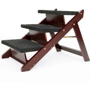 MEWANG Wooden Pet Stairs/Pet Steps - 2-in-1 Foldable Stairs & Rampfor Beds and Cars - Portable Dog/Cat Ladder Up to 110 Pounds - Great for Small and Older Animals(Brown) (27.6" L x 18.5" W x 19.5" H - 3 steps)