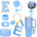 2 x Mity rain Cup Accessories Set for stanley 30 oz 40 oz tumbler with handle, Including Initials Charms, Straw Cover Cap, Boot, Sticker, Silicone Spill Proof Stopper,Blue Decorate for Boy Girl (Letter E)