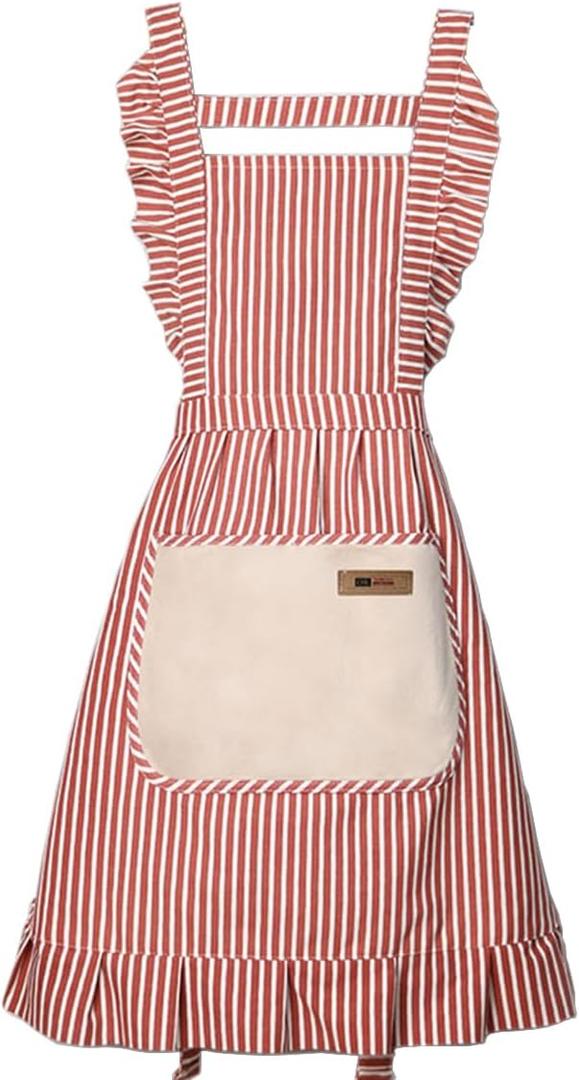 Cotton Kitchen Cooking Aprons,Vest Adjustable Bib Soft Chef Stripes Apron Two Pockets with Wide for Men Women (Pink)