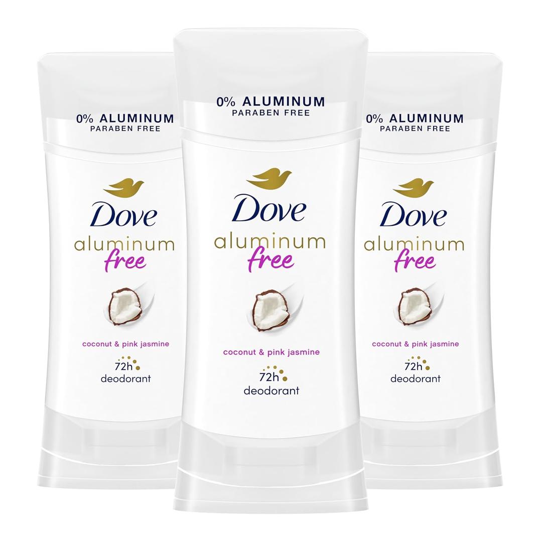 Dove Aluminum Free Deodorant for Women 3 Count Coconut and Pink Jasmine, 2.6 Oz
