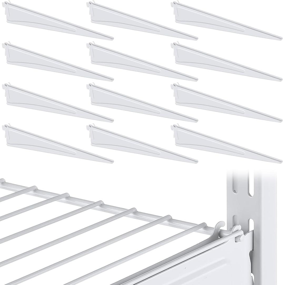 Wonderjune Adjustable Locking Shelf Bracket 16 Inch Shelf Brackets Heavy Duty Wire Shelving Brackets for Deep Wire Shelving Double Track System(White,12 Pcs)