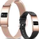 Efolen Smart Bracelet for Women Men, Activity Fitness Tracker, Smart Wristband with Heart Rate/Blood Oxygen/Sleep Monitor/Pedometer, IPX8 Waterproof Slim Smart Watch for Android iPhone, 2 Bands, Gold