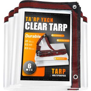 Clear Tarp 10 x 10 FT Medium Duty Waterproof Tarps Cover, Grommet Every 20 Inches, for Patio, Plant, Garden, Chicken Coop