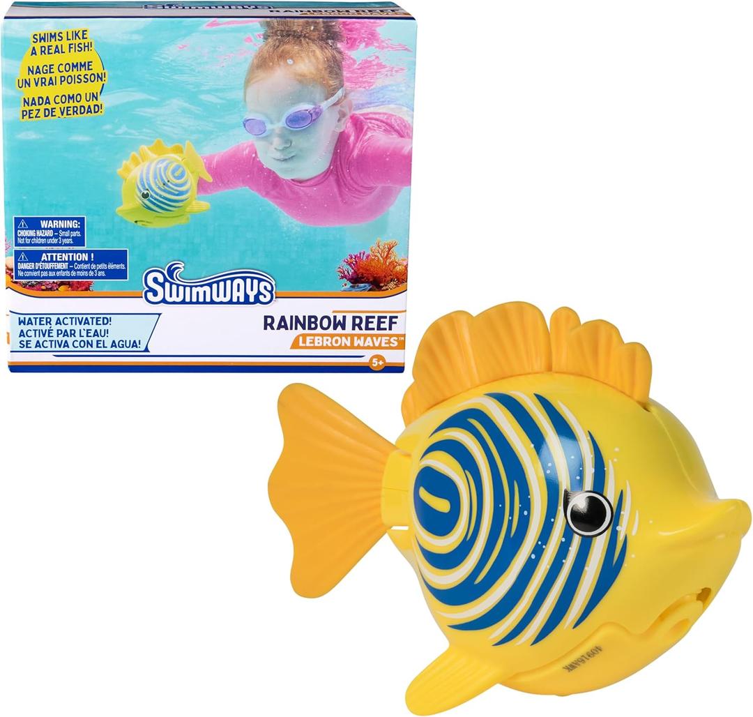 SwimWays Rainbow Reef Fish Toy, Kids Swimming Accessories & Water Toys, Learn to Swim Pool Toys for Kids Ages 5 & Up, Batteries Included, Lebron Waves