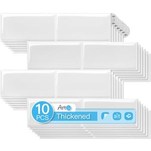 Art3d 10-Pack Heavy-Duty Peel and Stick Backsplash, 12.6 x 10.6 Inch Stick on Wall Tiles for Kitchen Bathroom Countertop Decor, White
