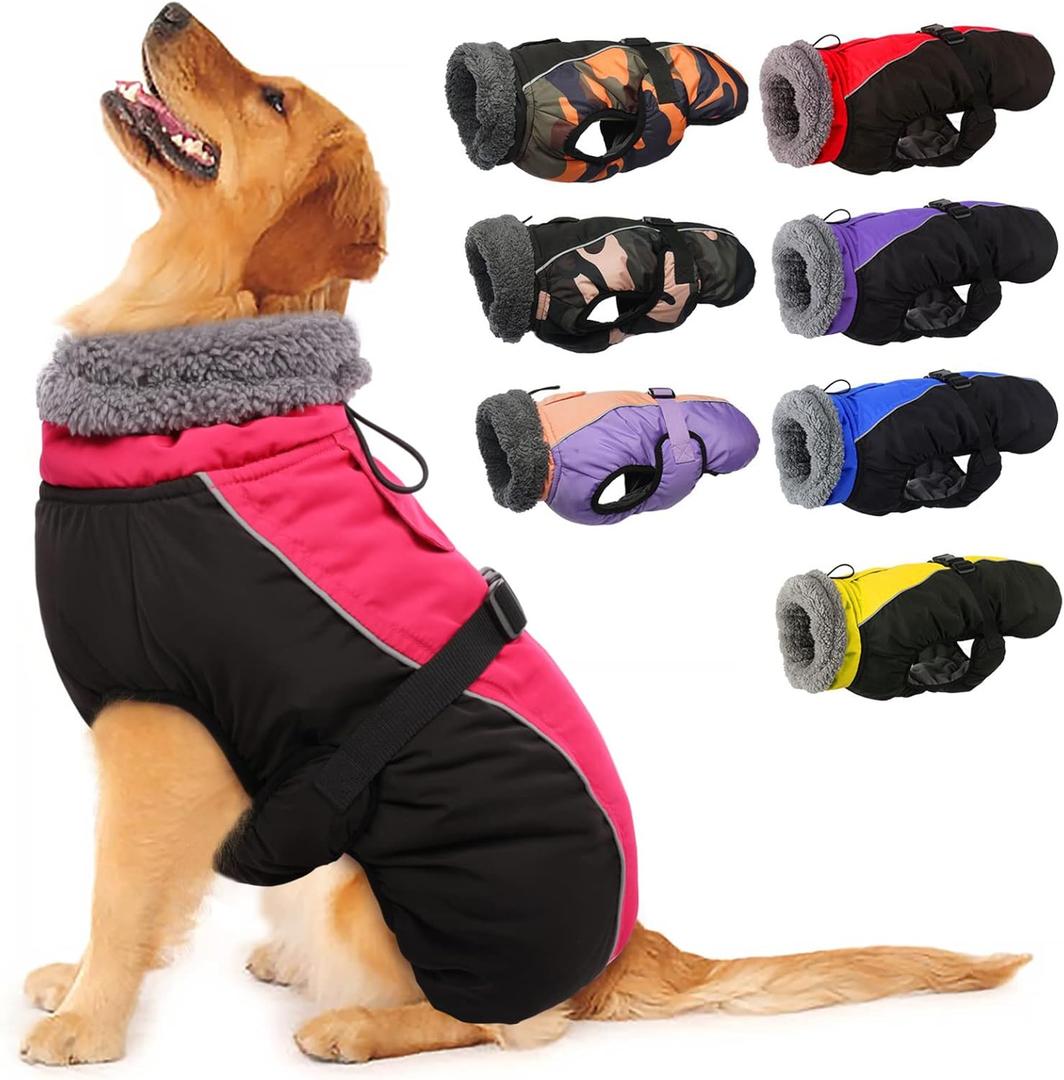 IECOii Extra Warm Dog Coat - Reflective, Adjustable Jacket with Buckle & Turtleneck for Cold Weather - Soft Winter Coat for Small to Extra Large Dogs (Small(Chest:12.6-16.5 in), Rosered)