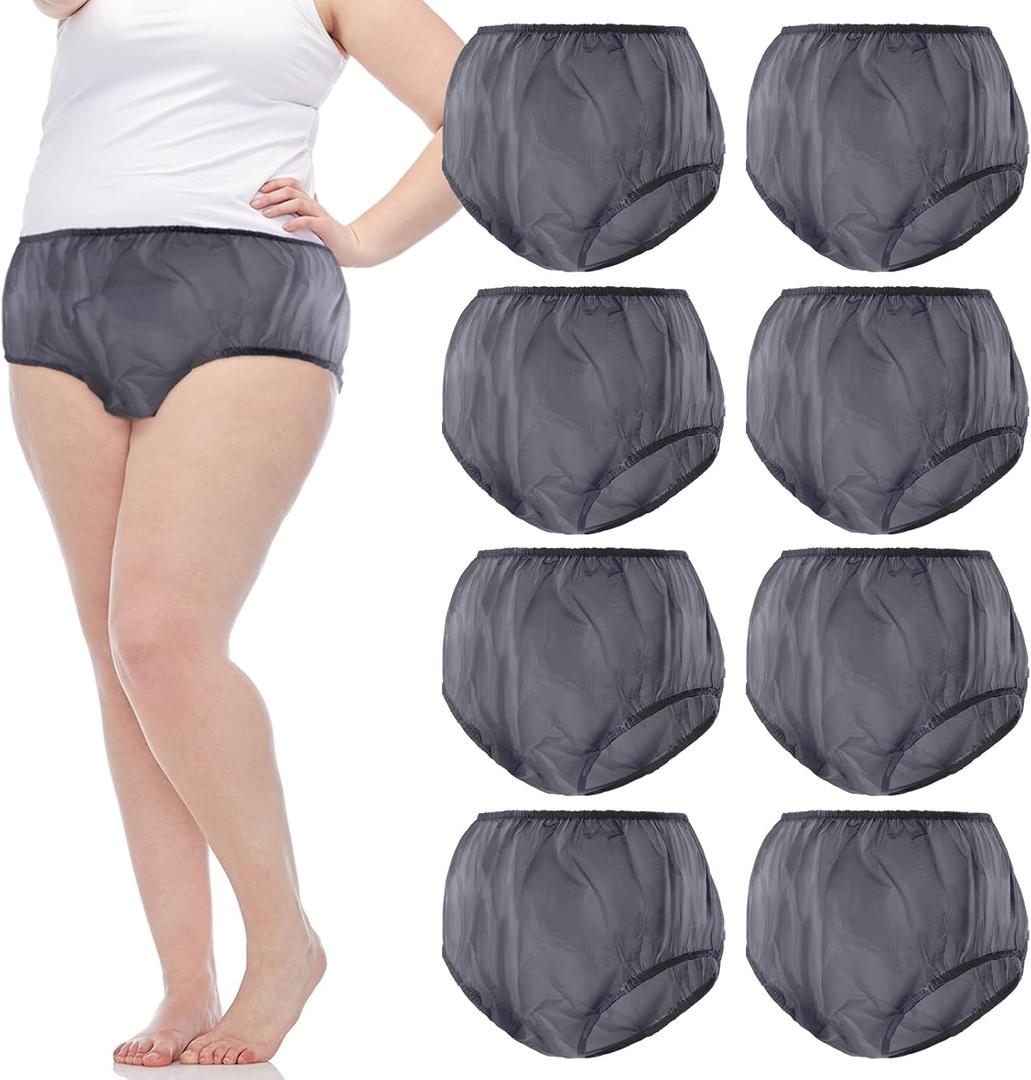 9 Pcs Waterproof Incontinence Underpants Plastic Pants Leak Proof Incontinence Underwear Adult Diaper Cover(Size L,Light Gray)