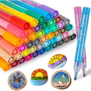 JR.WHITE Paint Markers Pens Acrylic Pen, 50 Colors Acrylic Paint Pens Medium Tip for Rocks, Stone, Ceramic, Glass, Wood, Canvas Painting, Paint Marker for Adults Art and Craft Making Supplies