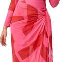 IDOPIP Muslim Burkini Swimsuit for Women's One Piece Swimsuit with Beach Skirt+Cover up Sarong+Pants 4PCS Bathing Suit (X-Large, Pink)