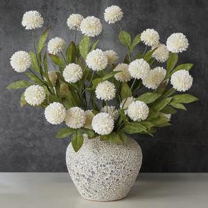 VIERENA 6 Pcs Faux Silk Pompon Mum Artificial Flowers for Vase -27", Bulk Fake Chrysanth Branches with Stems for DIY Bouquet Centerpieces Wedding Fillers Arrangements Shower Decorations (Cream)