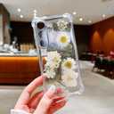 Compatible with Samsung Galaxy S24 Case Cute Pressed Dried Real Flowers Design Women Girly Shockproof Gliter Floral Clear Phone Cover for Galaxy S24 (White Flower)