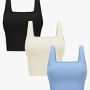 OLCHEE Womens 3 Pack Crop Tank Tops Basic Seamless Ribbed Sleeveless Square Neck Workout Top Summer Exercise Yoga Gym Sets, Medium
