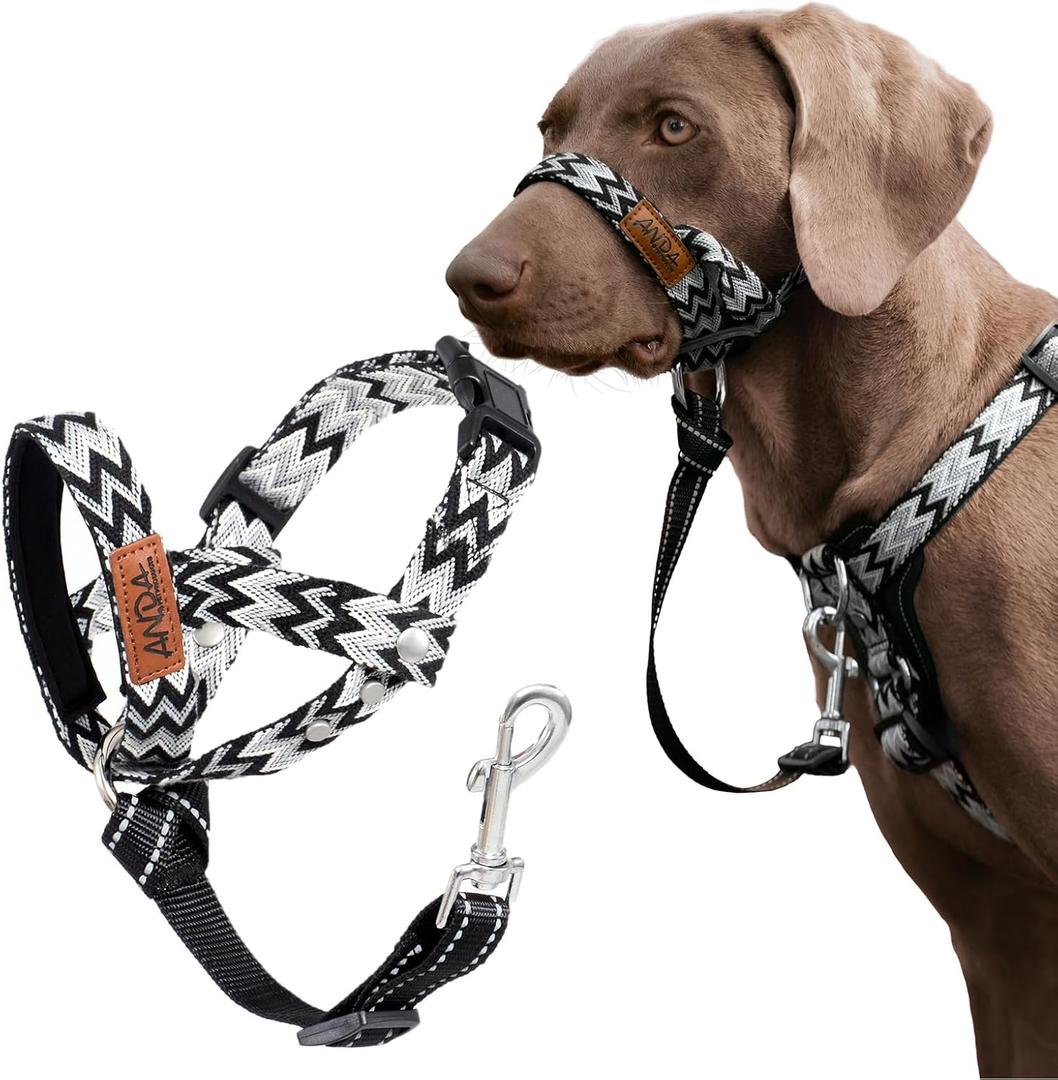 ANDA Gentle Leader Ultra-Light No-Pull Dog Headcollar: Adjustable, Breathable Comfort, Prevents Explosive Rushes, Ideal for Daily Use (Chevron Black, Size 0)