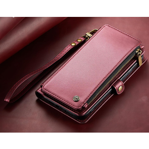 Defencase for iPhone 13 Case Wallet with RFID Blocking Card Holder for Women Men, Elegant PU Leather Magnetic Snap Flip Wrist Strap Zipper Wallet Phone Cases for iPhone 13, Wine Red