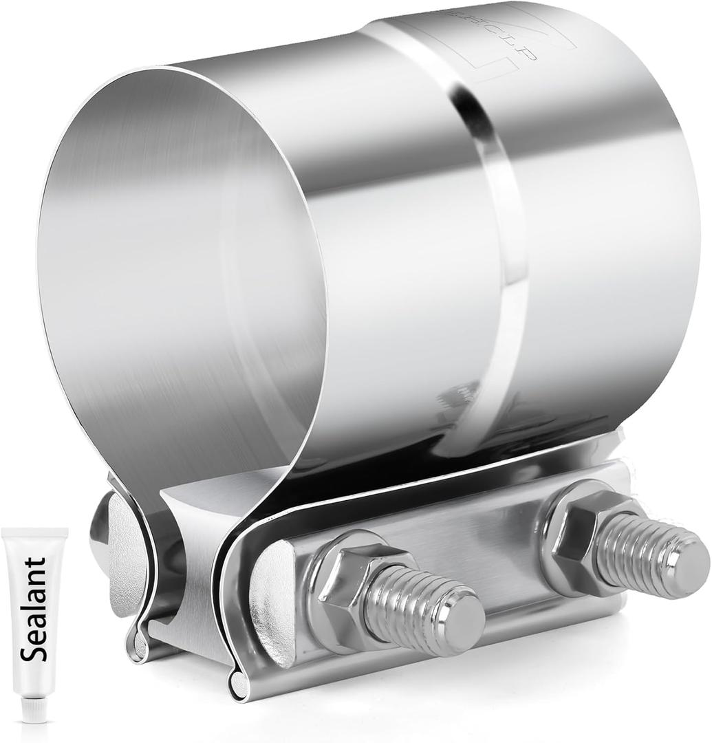 2 Pcs 2.5 inch Exhaust Clamp 2 1/2 Butt Joint 304 Stainless Steel Band Lap Joint Band Clamp Stainless Steel for Pipes Catalytic ConvertersMuffler (2, 2.5 inch)