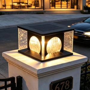 11.81" Solar Lamp Post Light, IP54 Waterproof Outdoor Column Lights Dusk to Dawn Pillar Lights, Solar Pillar Entrance Light with Remote Control, Modern Post Lighting for Patio Deck Yard Garden