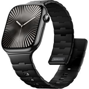 Bandletic Magnetic Silicone Watchband Compatible with Apple Watch Band 44mm 45mm 46mm 49mm 42mm 41mm 40mm 38mm Men Women, Strong Magnet Sport Strap for iWatch Series 11 10 9 8 7 6 5 4 Ultra SE 3 2 1 (Black)