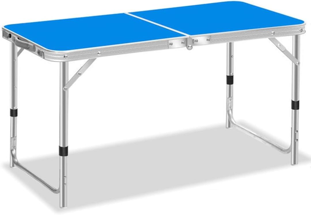 Folding Table 3.9 Foot Rectangle Folding Card Table, Adjustable Height Folding Table, Fold-in-Half Utility Foldable Table Small Indoor Outdoor With Handle, For Camping, Party ( Color : /Blue , Size : A)