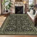 GarveeHome Washable Rug 9x12 Area Rugs for Living Room, Boho Rug Non Slip Vintage Low Pile Large Rugs for Bedroom Stain Resistance Non-Shedding Throw Carpet for Office Green Black