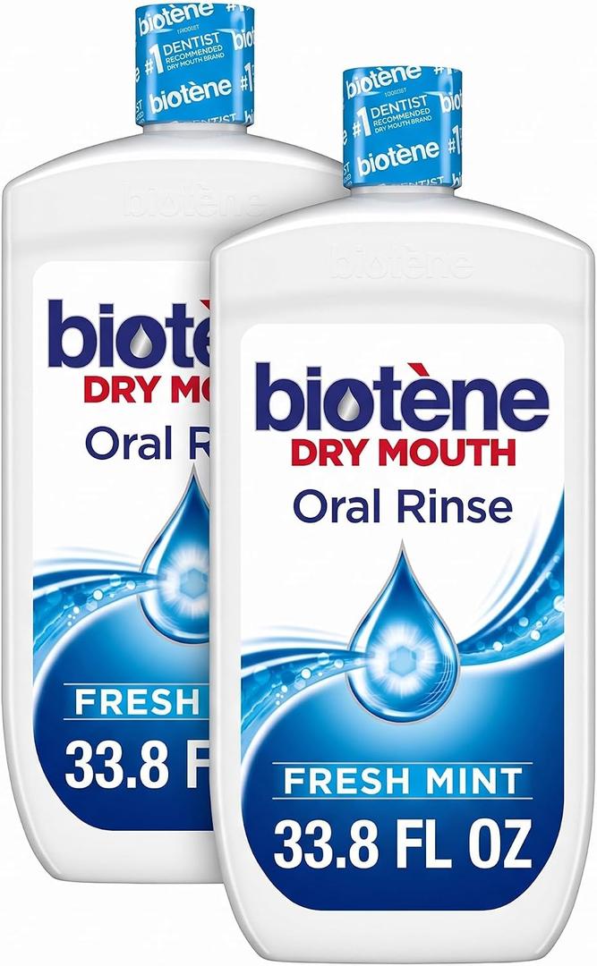 biotène Oral Rinse Mouthwash for Dry Mouth, Breath Freshener and Dry Mouth Treatment, Fresh Mint - 33.8 fl oz (Pack of 2)