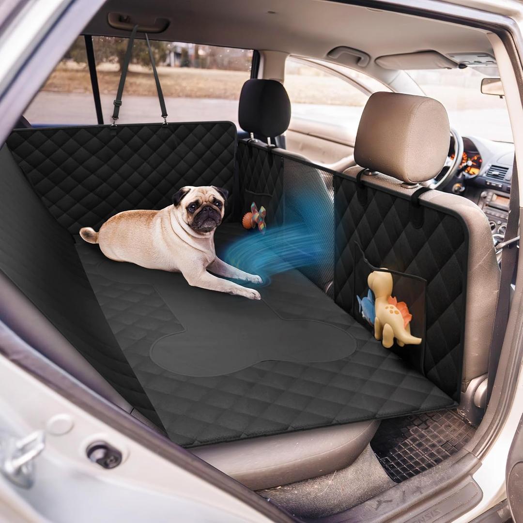 Dog Car Seat Cover for Back Seat Hard Bottom Protector -Waterproof Dog Hammock for Cars Mesh Window Panel - Heavy Duty 400lbs Backseat Extender for Dogs, Sturdy Pet Seat Covers for Trucks SUV, Black