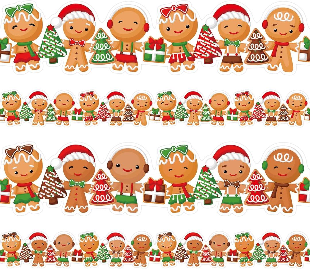 Fancy Land Christmas Border Gingerbread Man Bulletin Board Border 36ft Two Sided Winter Classroom Border Decoration