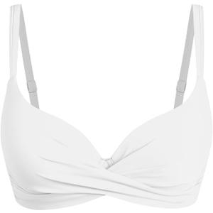 ZAFUL Women Twist Front Underwire Bikini Top Push Up Lace Up Swimsuit Tops Bra Padded Bathing Suit Tops (Large, 0-white)