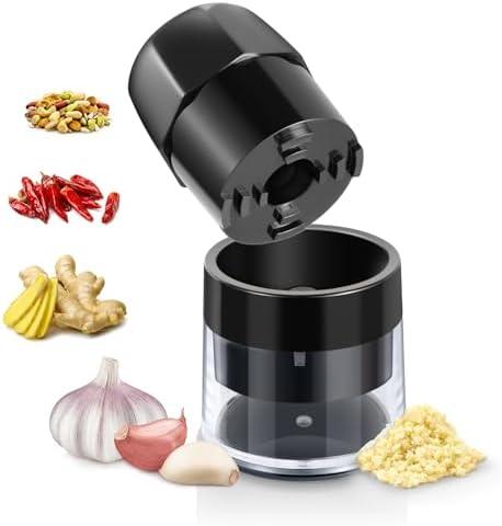 UHIYEE Garlic Crusher Press, Easy Twist Garlic Mincer Grinder for Fast Crushing & Chopping, BPA-Free, Dishwasher Safe, Versatile Kitchen Tool Also for Ginger, Herbs, Nuts, and More, Black