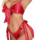 RSLOVE Women Sexy Lingerie Set Satin Bow Tie 2 Piece Bra and Panty Sets Size M