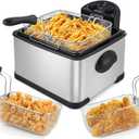 Secura 4 Liters / 17-Cup Stainless-Steel 1700-Watt Electric Deep Fryer with Timer Free Extra Odor Filter, Triple Basket, 4.5 Quarts, Silver