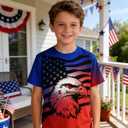 uideazone Boys American Flag T-Shirt, Patriotic Graphic Tee 4-5 Years (XS)