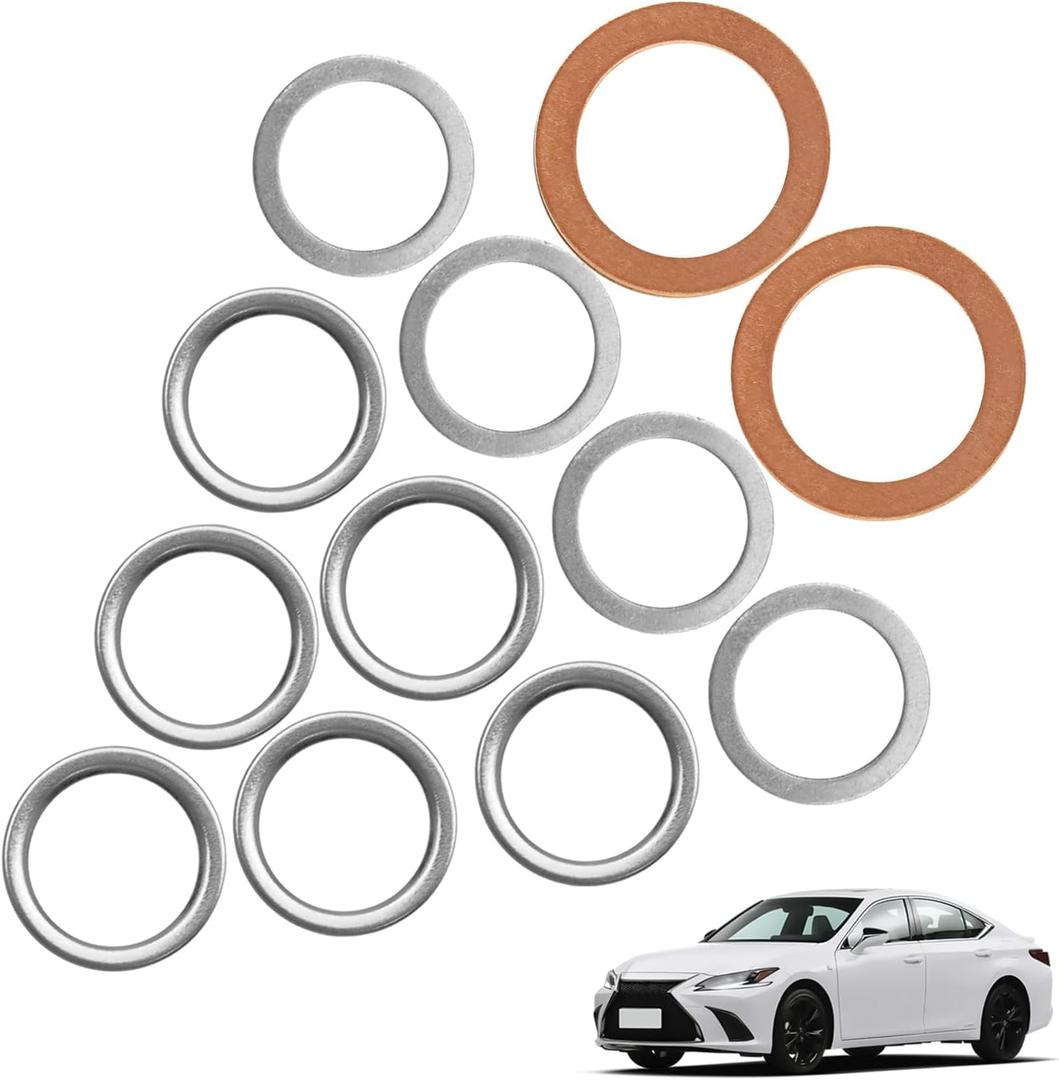 12-Pack Transfer & Differential Case Drain Plug Crush Washer Gasket Kit - OEM 1215710010 9043024003 90430A0003 Replacement for Toyota Lexus 4Runner Tundra Land Cruiser Tacoma FJ RAV4 Highlander