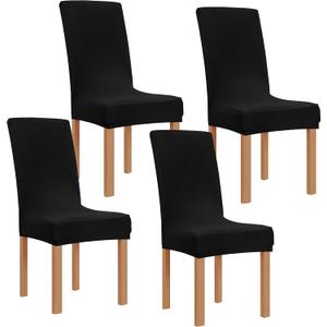 Obstal Black Stretch Spandex Dining Room Chair Covers ?Set of 4 Universal Removable Washable Chair Seat Slipcovers Protector for Kitchen, Ceremony, Wedding, Banquet, Hotel and Party