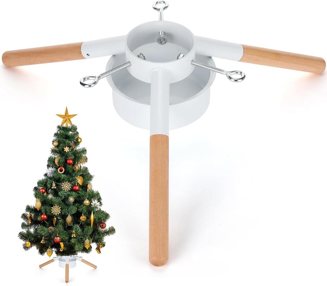 Sliner Christmas Tree Stand Christmas Tree Base Holder Stand for 8ft Tree Christmas Tree Decorations Fits up to 4.3" Less Real and Artificial Tree Base Stand for Xmas Tree up to 120 Lbs (White)