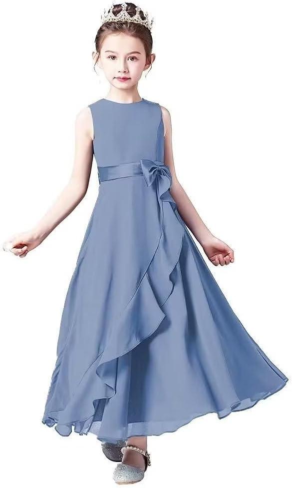 Little Juniors Girl Long Bridesmaid Dress Wedding Flower Girls Formal Pageant Party Dresses Chiffon Sleeveless, Size 12