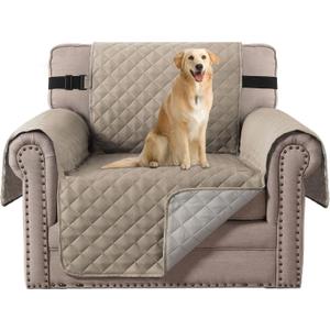 H.VERSAILTEX Reversible Quilted Chair Cover Washable Couch Covers for Dogs Water Resistant Furniture Covers with Elastic Strap Pet Chair Cover for Furniture(Armchair, Khaki/Beige)
