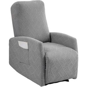 Recliner Chair Covers 4 Pieces Jacquard Small Recliner Sofa Slipcover Stretch Recliner Slipcover for Lazyboy Recliner Chair with Storage Pocket Furniture Protector for Living Room,Light Grey