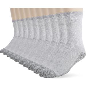 Fruit of the Loom Mens Work Gear Cushioned Crew Socks 10 Pair (Gray, 6-12)